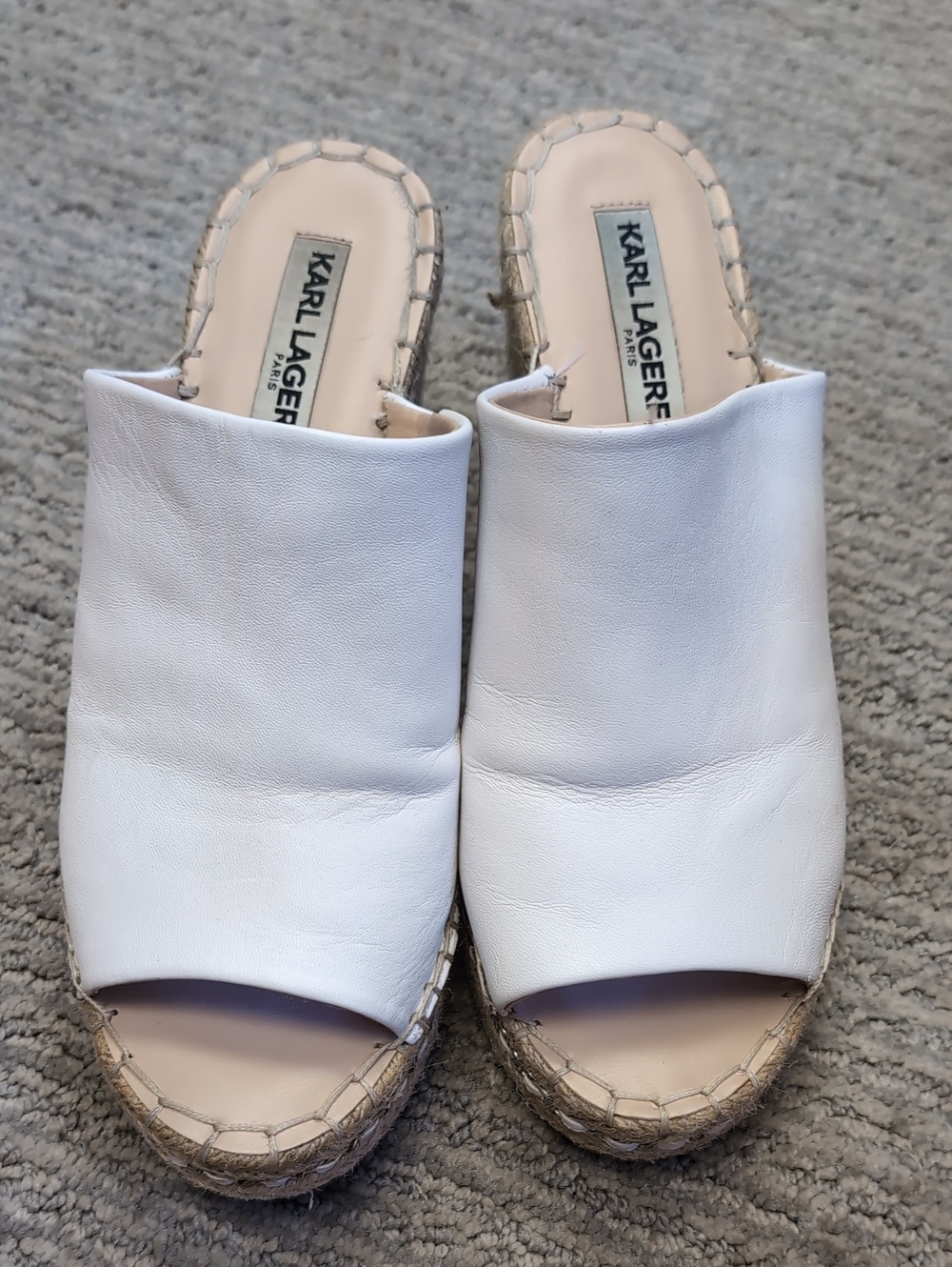 Karl Lagerfeld White Espadrille Slide Mules